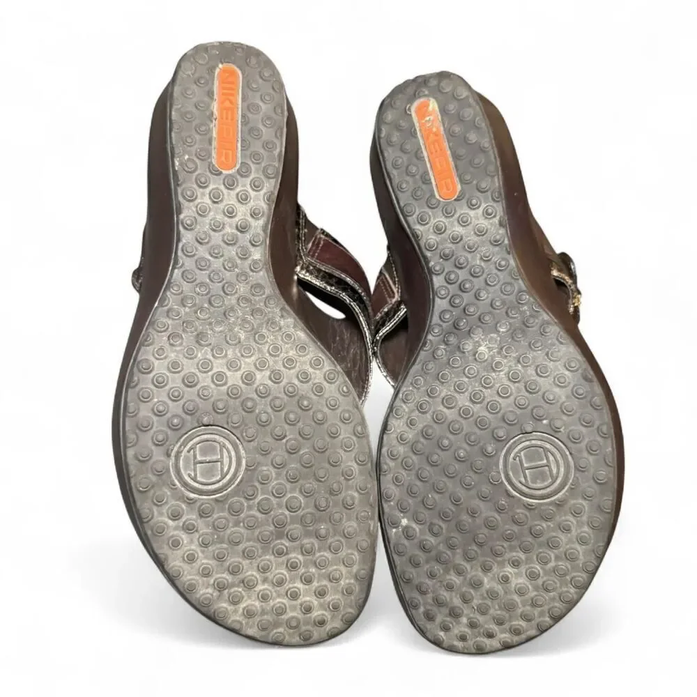 Cole Haan Women’s Size 7.5 Brown Leather Wedge Sandals Thong Flip Flop Air Comfo